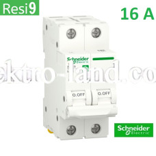 Автоматический выключатель 2Р 16А, C, 6кА, Schneider Electric RESI9 (R9F12216)